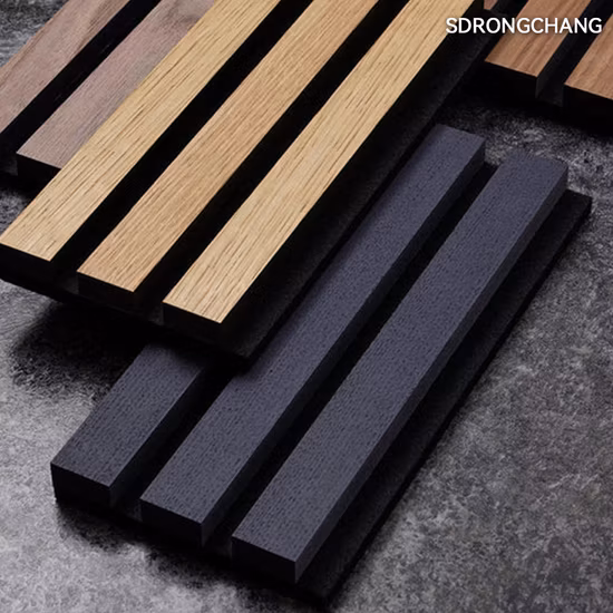 Exposição 3D Ripas de madeira à prova de som Revestimento de parede MDF Folheado de madeira Painel acústico para animais de estimação